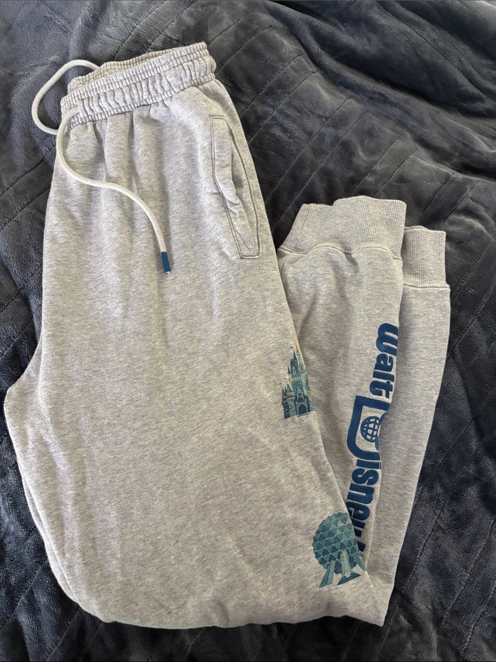 Disney Gray Sweatpants with Blue Park Graphics